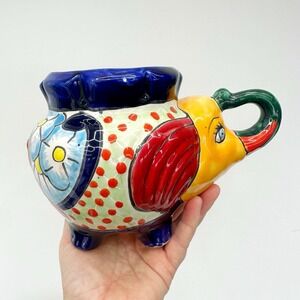 Talavera Decorative Elephant Planter Pot Mexican Pottery Folk Art Home Decor 10"